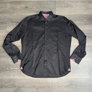 Luchiano Visconti Black Shirt Mens‎ Large Long Sleeve Button Down Flip Cuff Pink
